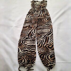 Animal Print Balloon Leg Sleeveless Jumpsuit Size XL Elastic Waist Wrap Top